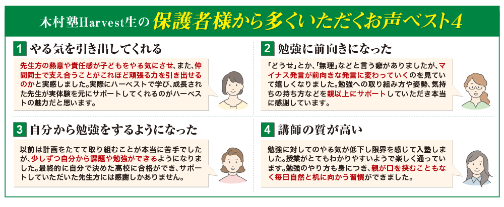 木村塾ハーベスト生の保護者様から多くいただくお声ベスト4