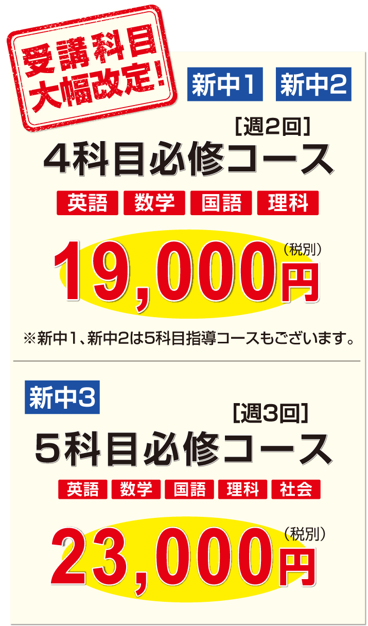 授業料大幅改定