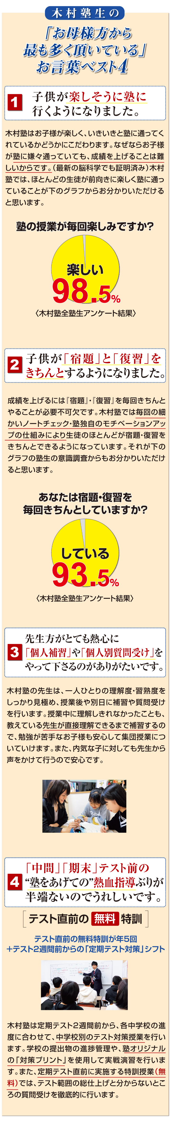 お母様から最も多くいただいているお言葉ベスト4