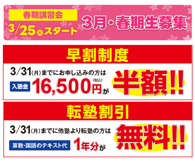 早割制度、転塾割引